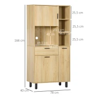 HOMCOM Armario de Cocina Aparador de cocina multi-almacenamiento con un cajón 3 armarios 4 nichos y paso de cables altura 166 cm(m-3)