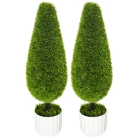 HOMCOM Conjunto de 2 Plantas Artificiales con Maceta y Musgo Artificial; Ciprés Artificial Blanco + Verde(m-7)