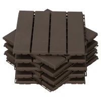 Outsunny Terrassenfliesen 30 x 30 cm 9 Stück 0,81㎡ Klickfliesen Balkonfliesen mit Klicksystem Drainagefunktion Bodenbelag Fliese für Terrasse Balkon Braun(m-12)