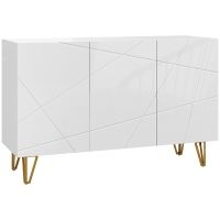 HOMCOM Aparador para Sala Aparador de Entrada com 3 Portas e Prateleiras Ajustáveis para Cozinha Sala 120x40x75 cm Branco Brilhante