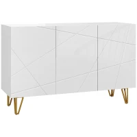 HOMCOM Aparador para Sala Aparador de Entrada com 3 Portas e Prateleiras Ajustáveis para Cozinha Sala 120x40x75 cm Branco Brilhante(m-1)