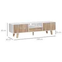 HOMCOM Mueble TV Bajo con Patas de Estilo Escandinavo 2 Puertas Niche Cajón MDF Blanco Aspecto Roble Claro(m-3)