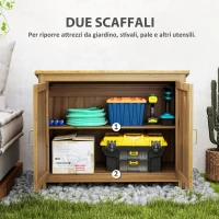 Outsunny Armadio da Esterno in Legno Porta Attrezzi con 2 Porte e 2 Ripiani, 110x50x85 cm, Marrone(m-4)