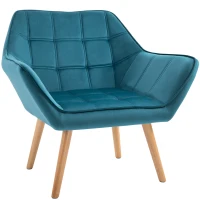 HOMCOM Butaca de Habitación Diseño Escandinavo Butaca de Terciopelo y Madera Color Azul para Sala de Estar u Oficina 67x61,5x71 cm(m-6)