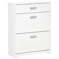 HOMCOM Mueble de zapatos con 2 cajones abatibles estante ajustable + 1 cajón hasta 16 pares 70x29x92 cm Blanco(m-6)