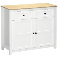 HOMCOM Cómoda Mueble de Almacenamiento 2 puertas con estante ajustable en altura 2 cajones 100x40x85 cm Blanco y aspecto madera