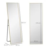 HOMCOM Gran espejo de cuerpo entero rectangular 50x160 cm espejo de pie mural o contra la pared dorado(m-3)