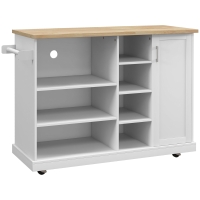 HOMCOM Carrito de Cocina con Ruedas 7 Compartimentos 1 Armario 1 Puerta 1 Portatoallas 129x51x93 cm Madera y Blanco