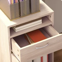 HOMCOM Archivador de oficina con ruedas cajón estante armario y bandeja para documentos y carpeta colgante 40x35x60 cm Roble(m-5)