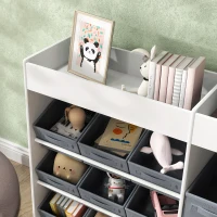 AIYAPLAY Estante de almacenamiento para niños, estante de juguetes para niños con 11 cajas de tela, estantes superiores, 3 pegatinas(m-4)