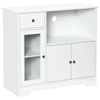 HOMCOM Mueble microondas buffet cocina armario de almacenamiento para cocina comedor 90x40x82 cm vidrio templado y madera Blanco(m-1)