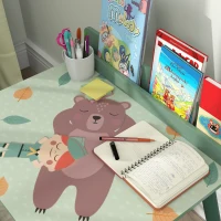 AIYAPLAY Set Silla y Mesa para Niños con Estante para Juguetes, en MDF y Madera de Pino, Verde(m-3)