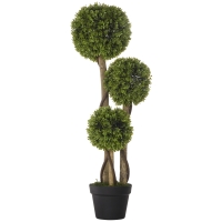 HOMCOM Planta de Boj Artificial de 3 Esferas con Macetero Incluido y Base Reforzada Altura 90 cm