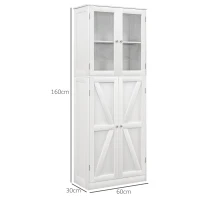 HOMCOM Mueble de baño Mueble de Almacenamiento con dos armarios de doble puerta de vidrio templado 60x30x160 cm Blanco(m-3)