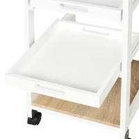 HOMCOM Carrello da Cucina con Ruote, 2 Ripiani Rimovibili, Cassetto, Scaffale, in Legno di Pino, Bianco(m-4)