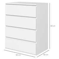 HOMCOM Cómoda 4 cajones Mueble de Almacenamiento sin tiradores diseño minimalista 60x40x80 cm Blanco(m-3)