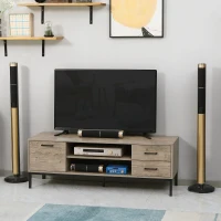 HOMCOM Mueble TV mesa de TV hasta 50 pulgadas con armario 2 cajones y 2 nichos - 2 pasacables - 132x39x45,5 cm Gris Negro(m-2)