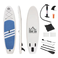 HOMCOM Tabla de Paddle Surf Hinchable 305x80x15 cm con Remo de Aluminio Ajustable Desmontable Cubierta Antideslizante y Accesorios Completos Carga Máx. 120 kg Azul y Blanco(m-1)