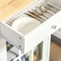 HOMCOM Carrito de cocina con ruedas multi-almacenamiento - armario con puerta de vidrio y estante ajustable cajón porta-toalla Blanco(m-4)