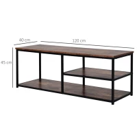 HOMCOM Mueble de TV Banco de TV Diseño Industrial Gran Tablero hasta 55 Pulgadas con 2 Estantes para salón dormitorio 120x40x45 cm(m-3)