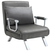 HOMCOM Sillón convertible sofá cama de 1 plaza desenfundable Gran Confort Cojín Patas apoyabrazos de metal ante Gris(m-7)