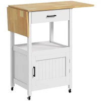 HOMCOM Carrito de servicio carrito de cocina con ruedas Mueble de Almacenamiento mesa plegable cajón estante y armario(m-1)
