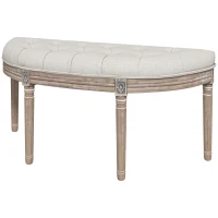HOMCOM Banco al pie de la cama en forma de media luna estilo LuisXVI estructura de madera maciza tallada asiento de tela de aspecto(m-7)