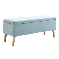 HOMCOM Banco con Almacenamiento Banco Acolchado con Aspecto de Lino Baúl con Patas de Madera Banqueta para Sala 110x39x45 cm Verde