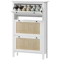 HOMCOM Mueble de zapatos estante de zapatos armario 3 puertas abatibles efecto ratán - en madera Blanco(m-7)