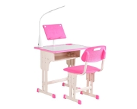 HOMCOM Banco Escuela con Silla para Niños 6-12 Años Altura Ajustable, Lámpara LED, Atril y Portabolígrafos, Acero y MDF, Rosa