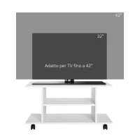 HOMCOM Mobile TV Moderno con Ripiani, Mobiletto Porta TV da 42" con Ruote Girevoli a Freni, 2 Piccolo Ripiani Laterali per Soggiorno e Camera da Letto, 80x40x40 cm, Bianco(m-7)