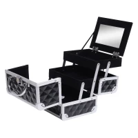 HOMCOM Maleta de maquillaje almacenamiento a 3 niveles con espejo cierre con 2 llaves 20x15x15 cm Negro(m-7)