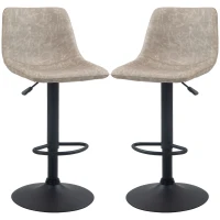 HOMCOM Conjunto de 2 Taburetes de bar en Diseño Retro Ajustable en Altura Giratorios Cuero Sintético 42x48x91-112 cm Beige(m-7)