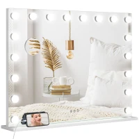 HOMCOM Espejo de maquillaje luminoso LED intensidad ajustable espejo con aumento puerto de carga USB 80x62 cm(m-7)