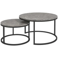 HOMCOM Conjunto de 2 mesas auxiliares apilables diseño industrial tapa imitación cemento patas de metal Gris(m-7)
