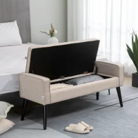 HOMCOM Banco de almacenamiento cofre de almacenamiento con asiento acolchado pie de cama de tela con aspecto de lino 120x45x54 cm(m-5)