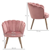 HOMCOM Sillón Concha Sillón de Salón Dormitorio con Respaldo y Cojín Aspecto Terciopelo Patas en Madera de Caucho 66x66x78,5 cm Rosa(m-3)