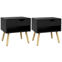 HOMCOM Conjunto de 2 mesitas de noche mesas de noche con cajones patas de madera maciza moderno 50x39x51 cm Negro y Roble natural