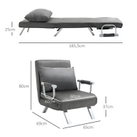 HOMCOM Sillón convertible sofá cama de 1 plaza desenfundable Gran Confort Cojín Patas apoyabrazos de metal ante Gris(m-3)