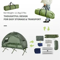 Outsunny Single Bed for Camping Foldable Camping Bed with Mattress for 1-Person Camping & Hiking, Green(m-5)