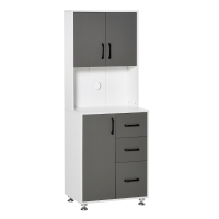 HOMCOM Armario de cocina alacena de cocina multi-almacenamiento 2 + 1 puerta 3 cajones + gran encimera 60x40x160 cm bicolor Gris Blanco