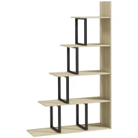 HOMCOM Estantería librera separadora de espacios de estilo industrial en forma de escalera con 5 estantes 102x30x160 cm color Roble(m-1)