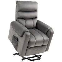 HOMCOM Sillón elevador masaje eléctrico reclinable con Reposapiés mando a distancia revestimiento tela aspecto terciopelo Gris(m-6)