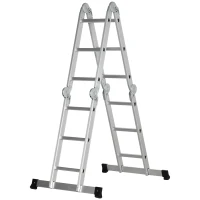 DURHAND Escada Telescópica 5 em 1 Dobrável Escada Multifuncional com Plataformas Removíveis 12 Degraus 339x76x10cm Prata(m-11)