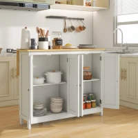 HOMCOM Isola Cucina con 2 Sgabelli, Piano Lavoro Ribaltabile, 2 Armadietti con 4 Porte, Design Moderno, Bianco(m-3)