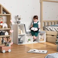 HOMCOM Biblioteca banco 2 en 1 con 5 compartimentos de almacenamiento y 2 cojines 108x30x60 cm Blanco Gris(m-4)