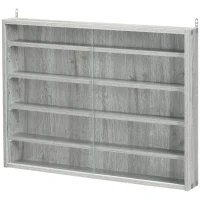 HOMCOM Vitrina de pared para objetivos de colección 5 estantes ajustables en altura y 2 puertas corredizas 80x9,5x60 cm Gris(m-7)