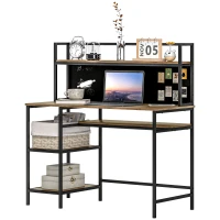 HOMCOM Escritorio con almacenamiento escritorio informático con 4 estantes gran tapa y panel Negro Marrón(m-7)