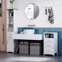 kleankin Mueble de columna de baño con armario 3 compartimentos y cajón - 34x30x163 cm - MDF Blanco(m-4)