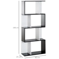 HOMCOM Biblioteca estantería Mueble de Almacenamiento Diseño Contemporáneo en S 4 estantes 60x24x148 cm Negro Blanco(m-3)